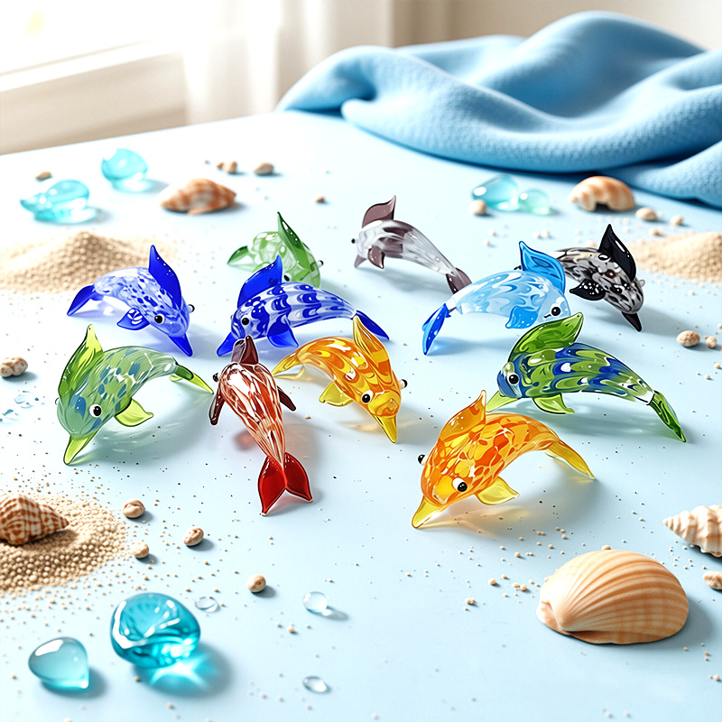 Marine Aquarium Europe - 手作りミニガラスイルカの置物 カラフルで可愛い海洋動物の小さな像 自宅のデスクトップ、室内、水槽、盆栽の装飾に