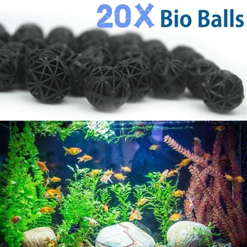 Marine Aquarium Filter Media - 20 個 16 ミリメートル水族館フィルターバイオボールポータブルウェットドライコットンエアポンプ用クリーン水槽フィルターメディアマリンサム
